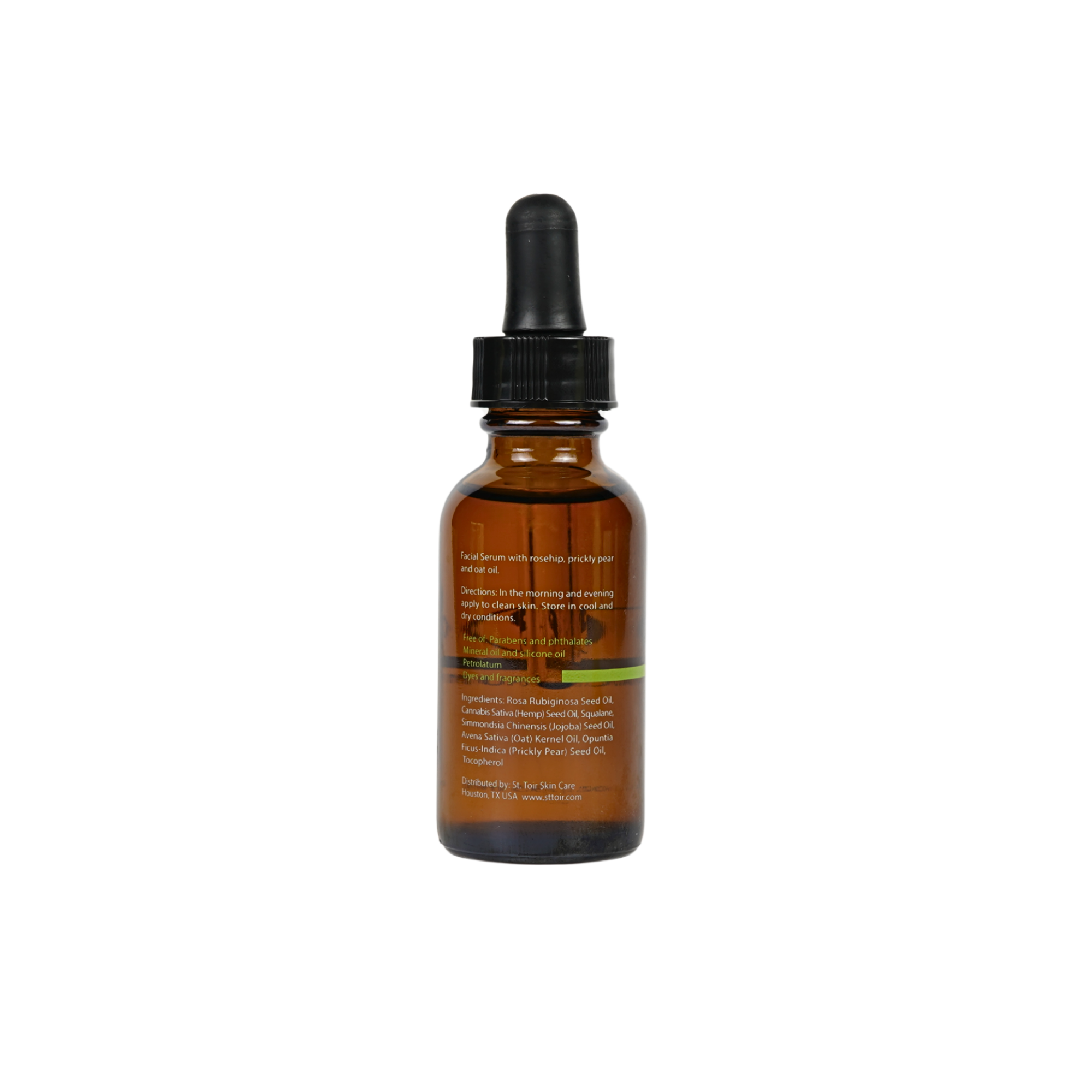 Brown glass dropper bottle with black cap on a white background