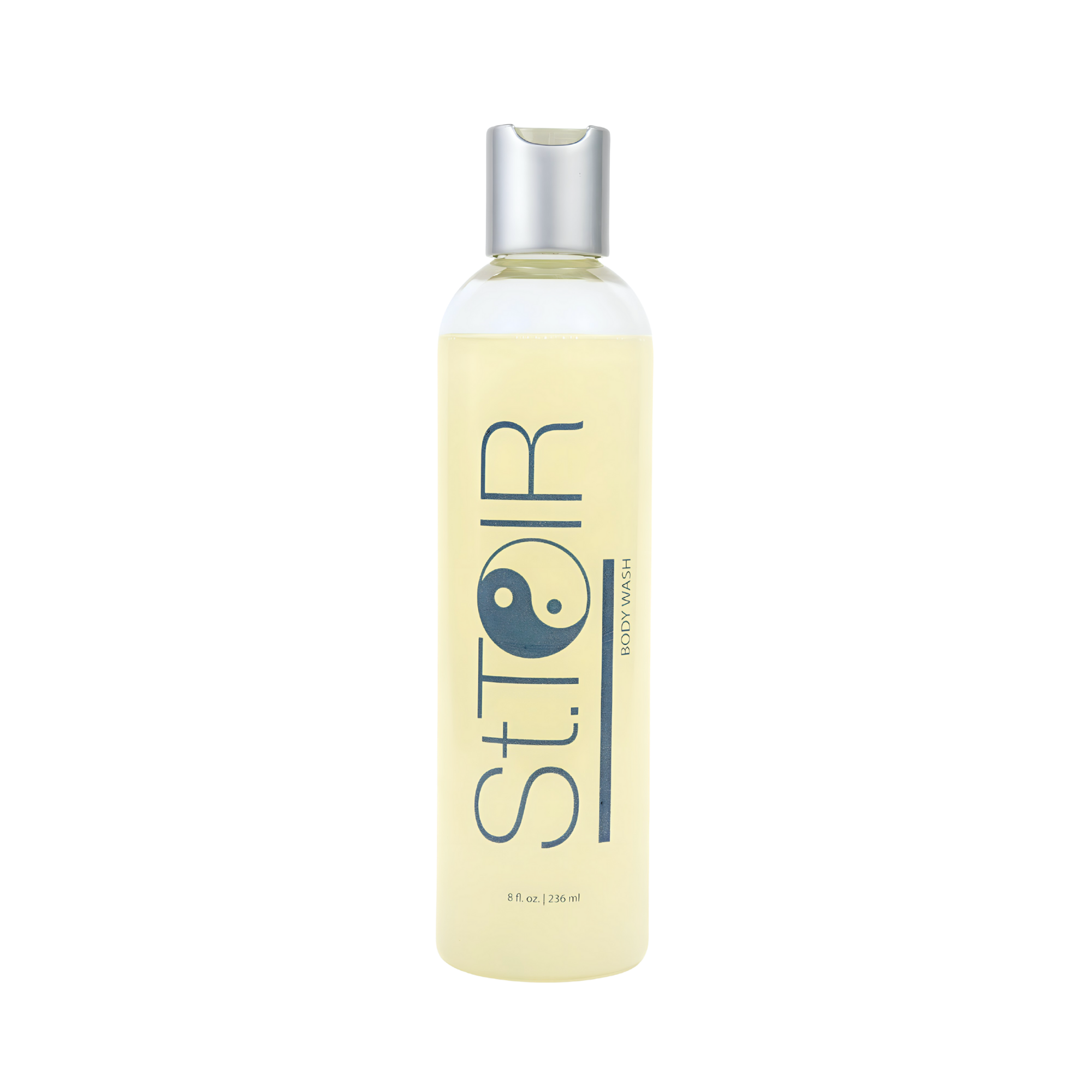 Yellow bottle with silver cap on a white background